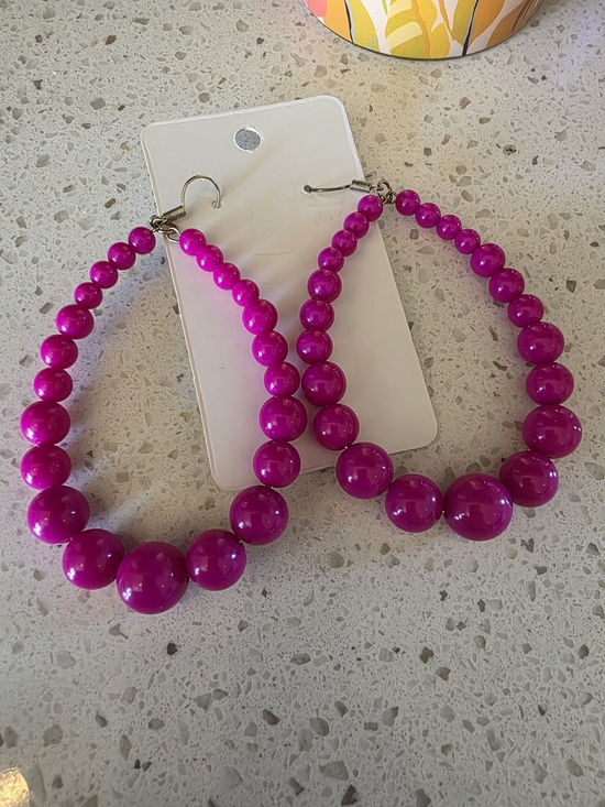Jewelry - Bold Magenta Beaded Hoop Earrings - Women Jewelry
